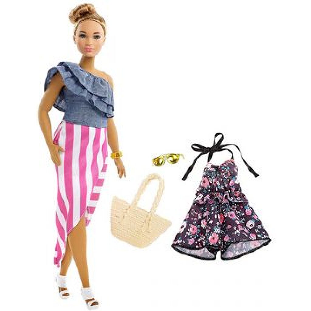 Barbie Fashionistas: Barna hajú molett Barbie 2 darabos ruhaszettel - 1. kép