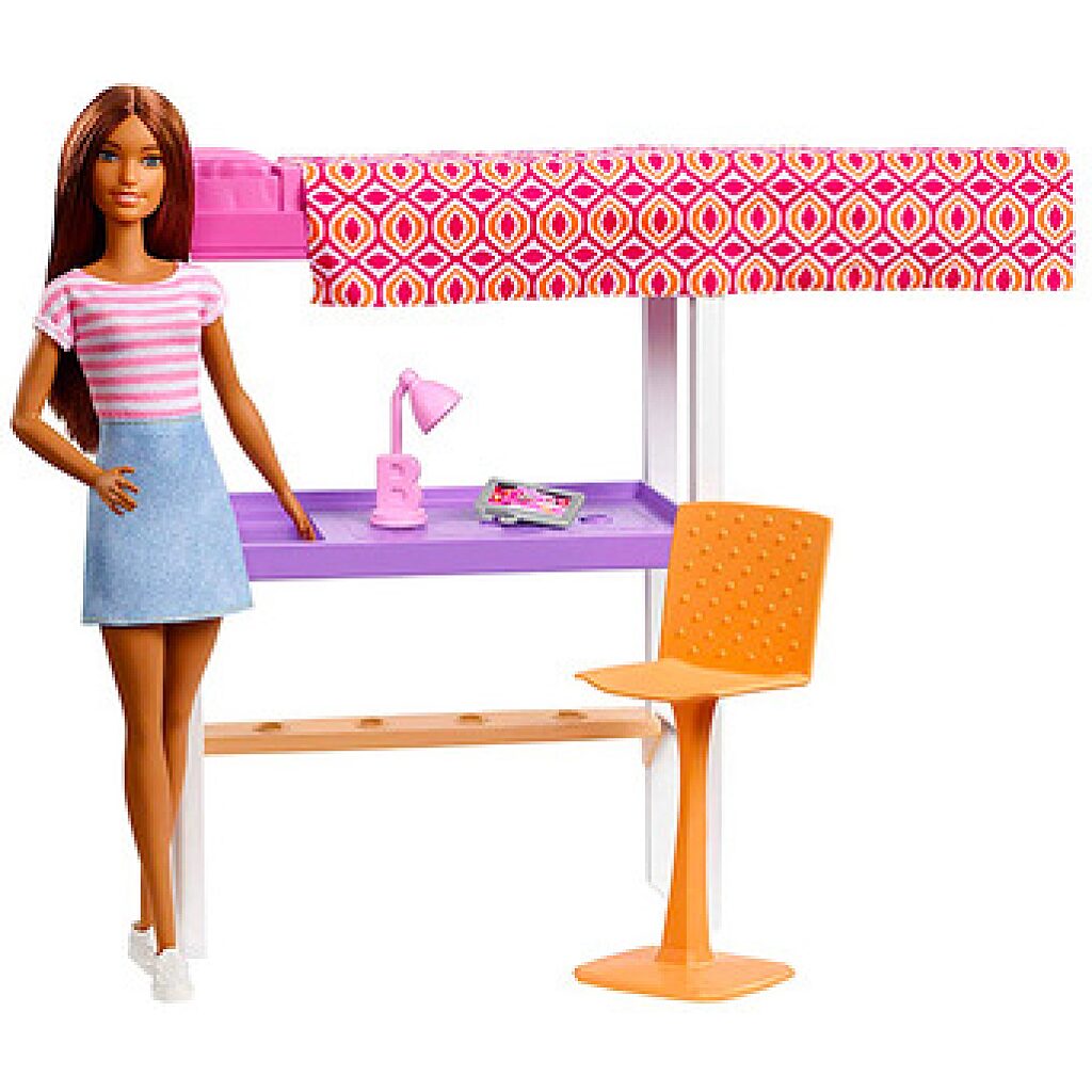 Barbie: Hálószoba bútorszett barna hajú Barbie babával - 1. kép