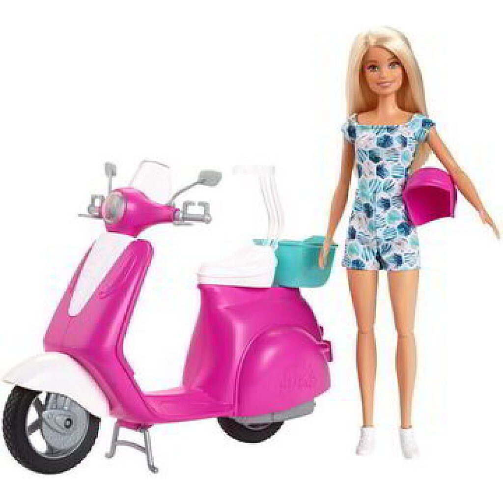 Barbie: Szőke hajú Barbie rózsaszín robogóval - 1. kép