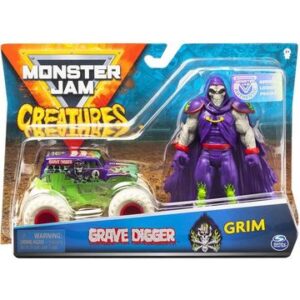 Monster Jam: Grave Digger kisautó Grim figurával - 1. kép
