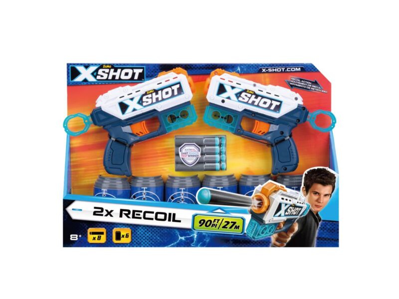 X-Shot Recoil Szivacslövő játék pisztoly 2db célpont bobozokkal - 1. kép