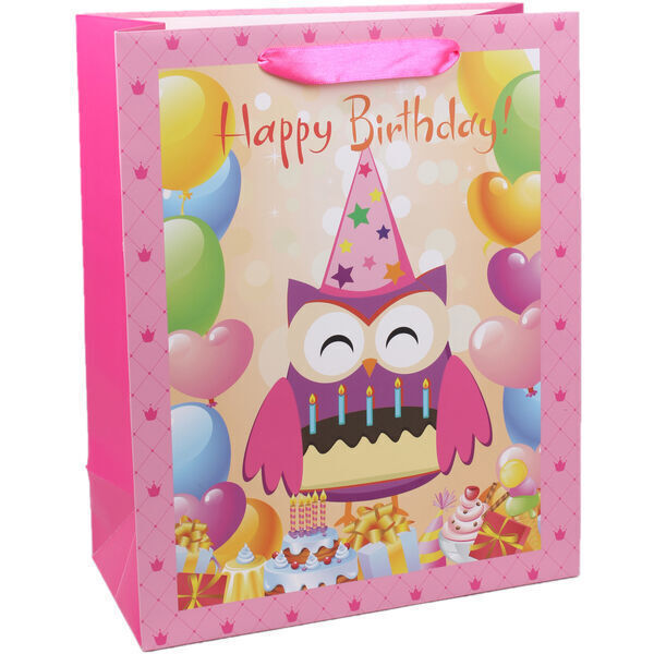 Bagoly mintás születésnapi ajándéktasak 23 x 18 x 10 cm - 1. Kép