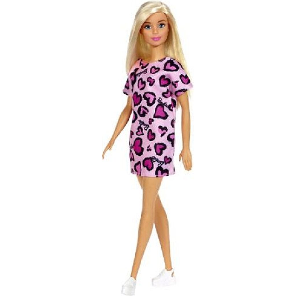 Barbie: szőke hajú baba rózsaszín szívecskés ruhában - 1. Kép