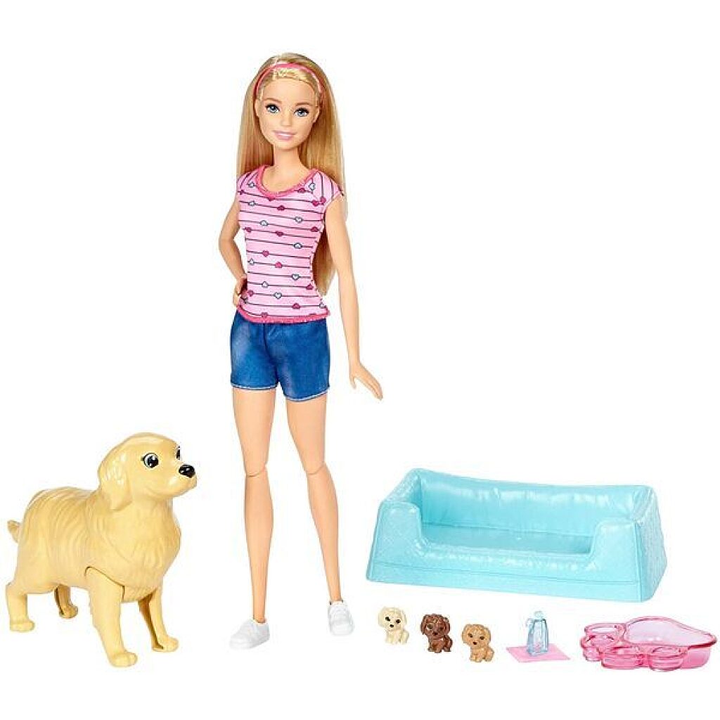 Barbie: Szőke hajú Barbie újszülőtt kutyusokkal - 1. Kép