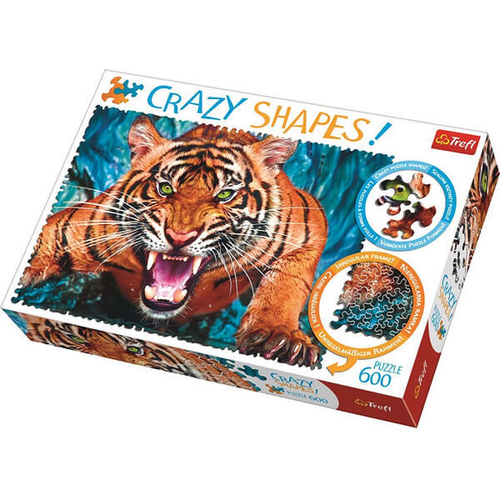 Crazy Shapes: Egy tigrissel szemben puzzle - 600 darabos - 1. Kép