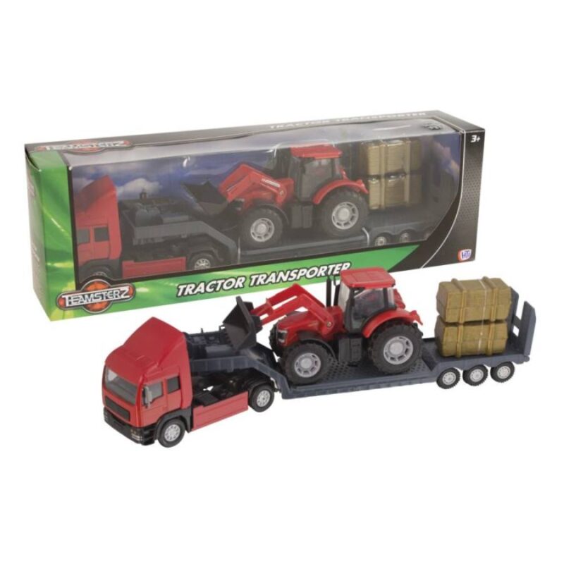 Piros traktor szállító piros kamion (Teamsterz Tractor Transporter) - 3. Kép