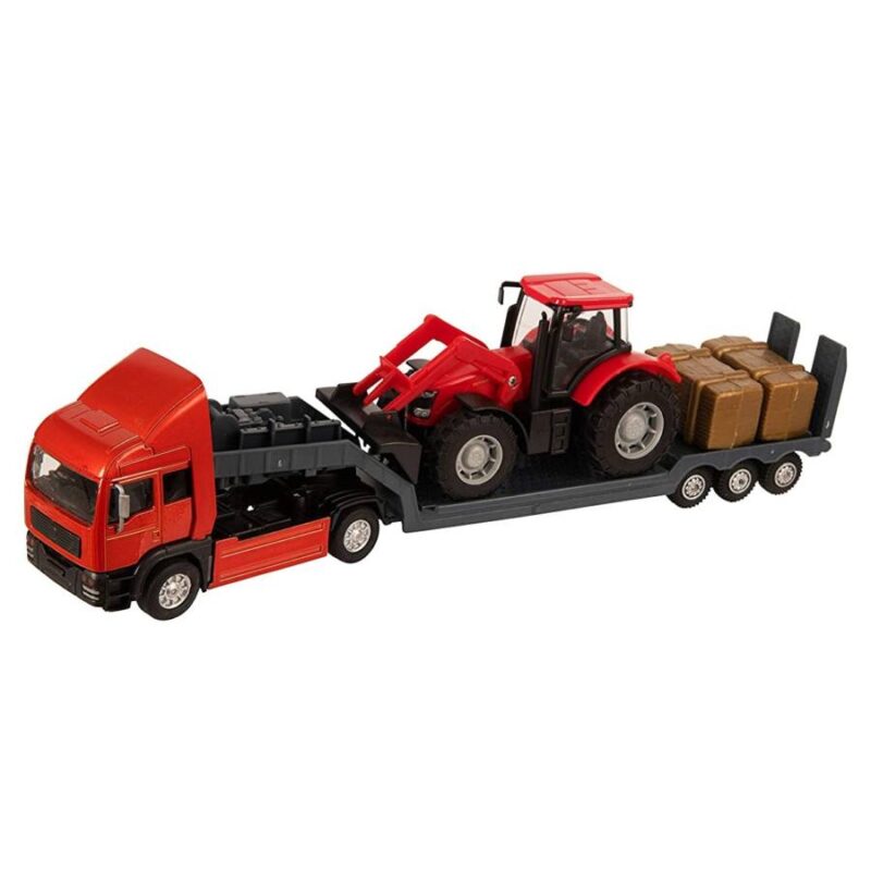 Piros traktor szállító piros kamion (Teamsterz Tractor Transporter) - 1. Kép