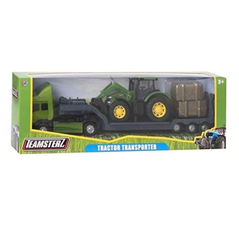 Zöld traktort szállító metál kamion (Teamsterz Tractor Transporter) - 3. Kép