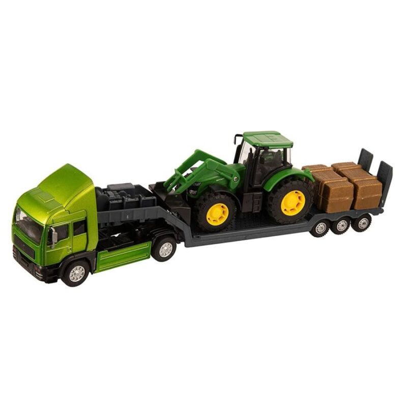 Zöld traktort szállító metál kamion (Teamsterz Tractor Transporter) - 2. Kép