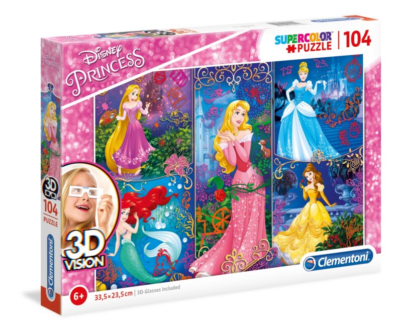 Disney Hercegnők - 104 db-os 3D hatású puzzle ajándék szemüveggel - 1. Kép