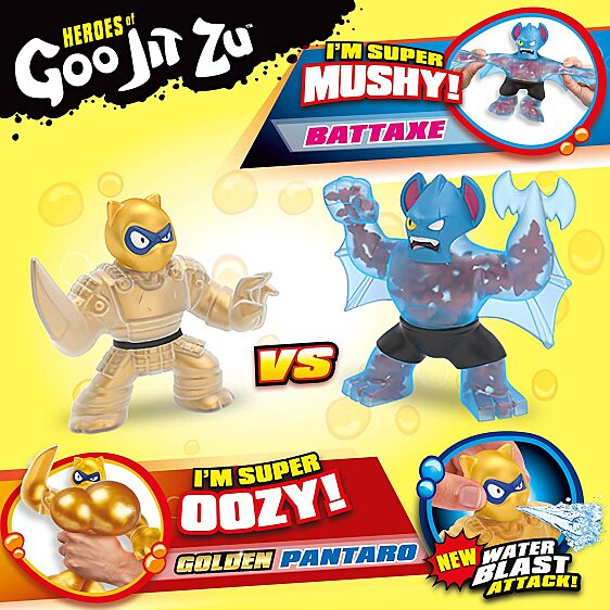 Heroes of Goo Jit Zu: Golden Pantaro vs Exclusive Battaxe játékfigurák csomagolás hátulról