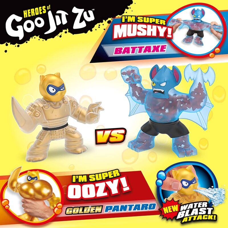 Heroes of Goo Jit Zu: Golden Pantaro vs Exclusive Battaxe játékfigurák csomagolás hátulról