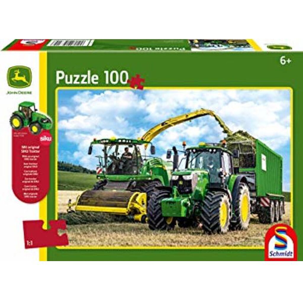 Schmidt: John Deere 6195M traktor és 8500i önjáró szecskázó 100 darabos puzzle ajándékkal - 1. Kép