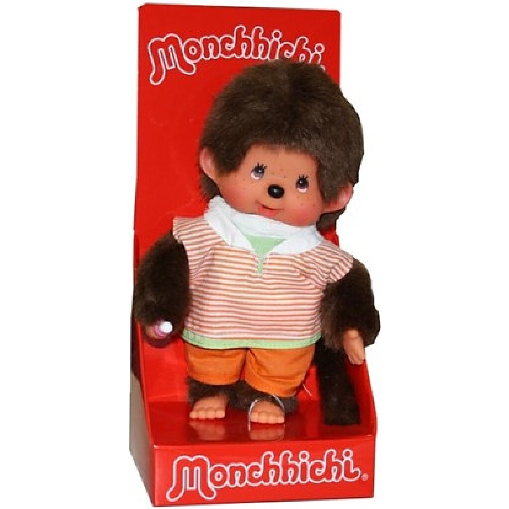 Monchhichi narancs csíkos ruhás fiú 20cm - Kép 1