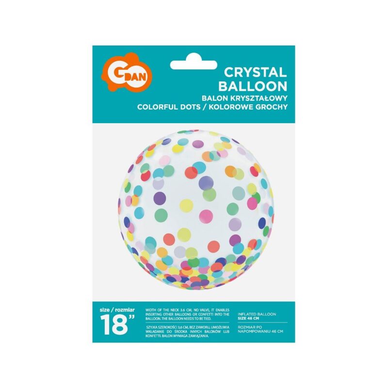 Átlátszó kristály lufi színes konfetti mintával - 45 cm - 2. Kép