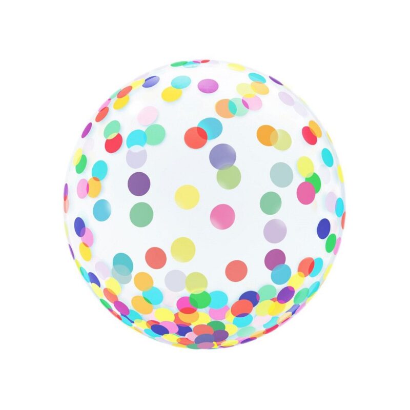 Átlátszó kristály lufi színes konfetti mintával - 45 cm - 1. Kép