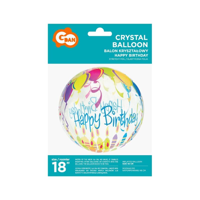 Happy Birthday átlátszó kristály lufi - 46 cm - 2. Kép