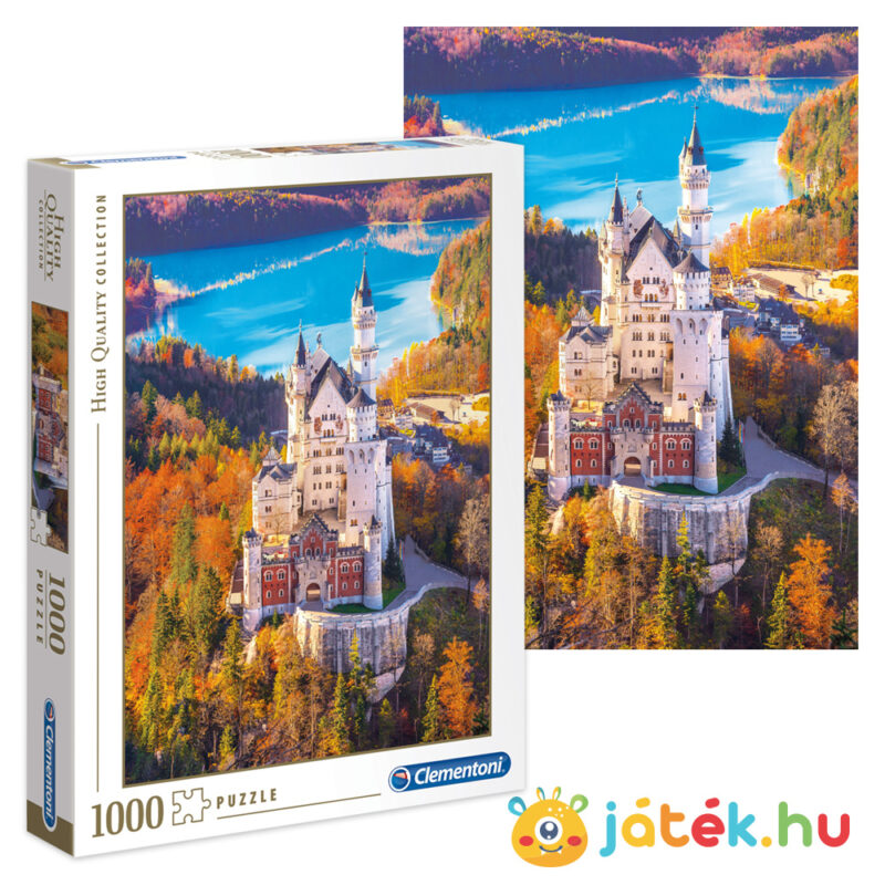 Neuschwanstein Kastély puzzle kirakott képe és doboza - 1000 db - Clementoni 39382