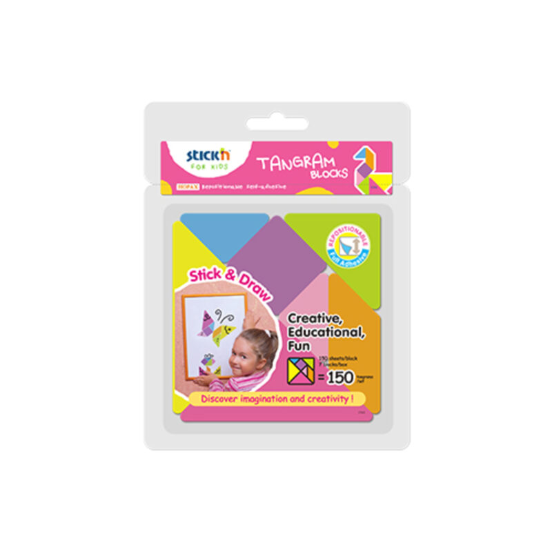 Stick'n: Tangram öntapadó tömb - neon szín - 1. Kép