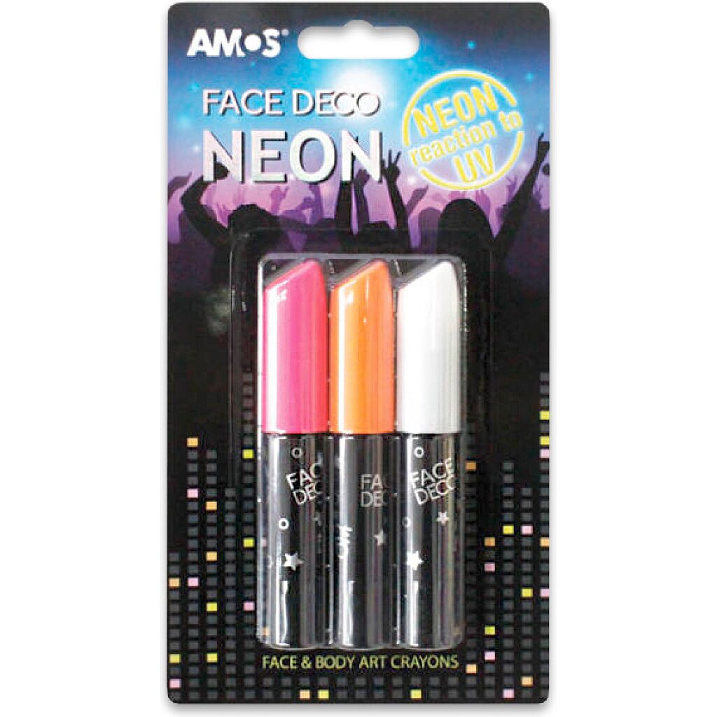 Amos: 3 darabos sötétben világító arcfesték - neon színekben - 1. Kép