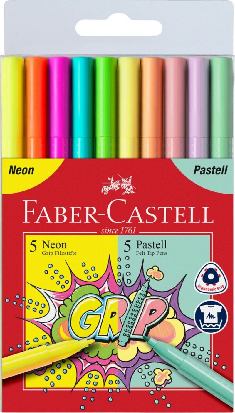 Faber-Castell: Grip 10 darabos filctoll szett- 5 neon