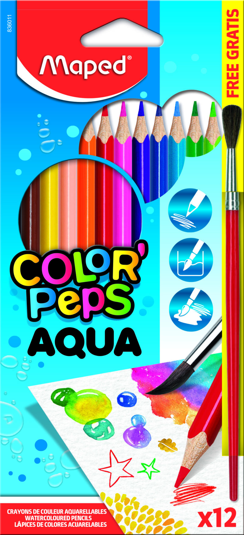 MAPED: Color Peps Aqua akvarell színes ceruza készlet ecsettel - háromszögletű
