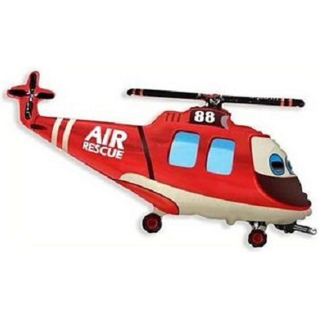 Mentőhelikopter pálcára tehető fólia lufi - piros