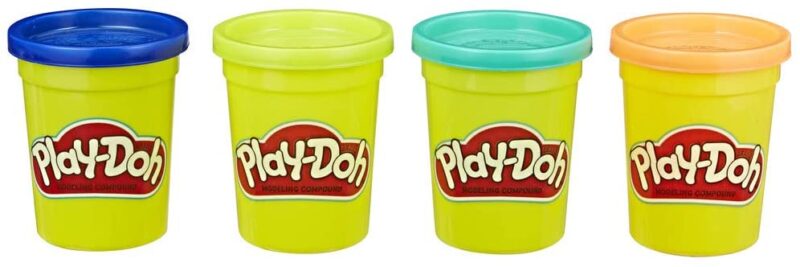 4 darabos Play-Doh gyurma szett. Sötétkék, Zöld, Türkizkék és narancssárga színekben.