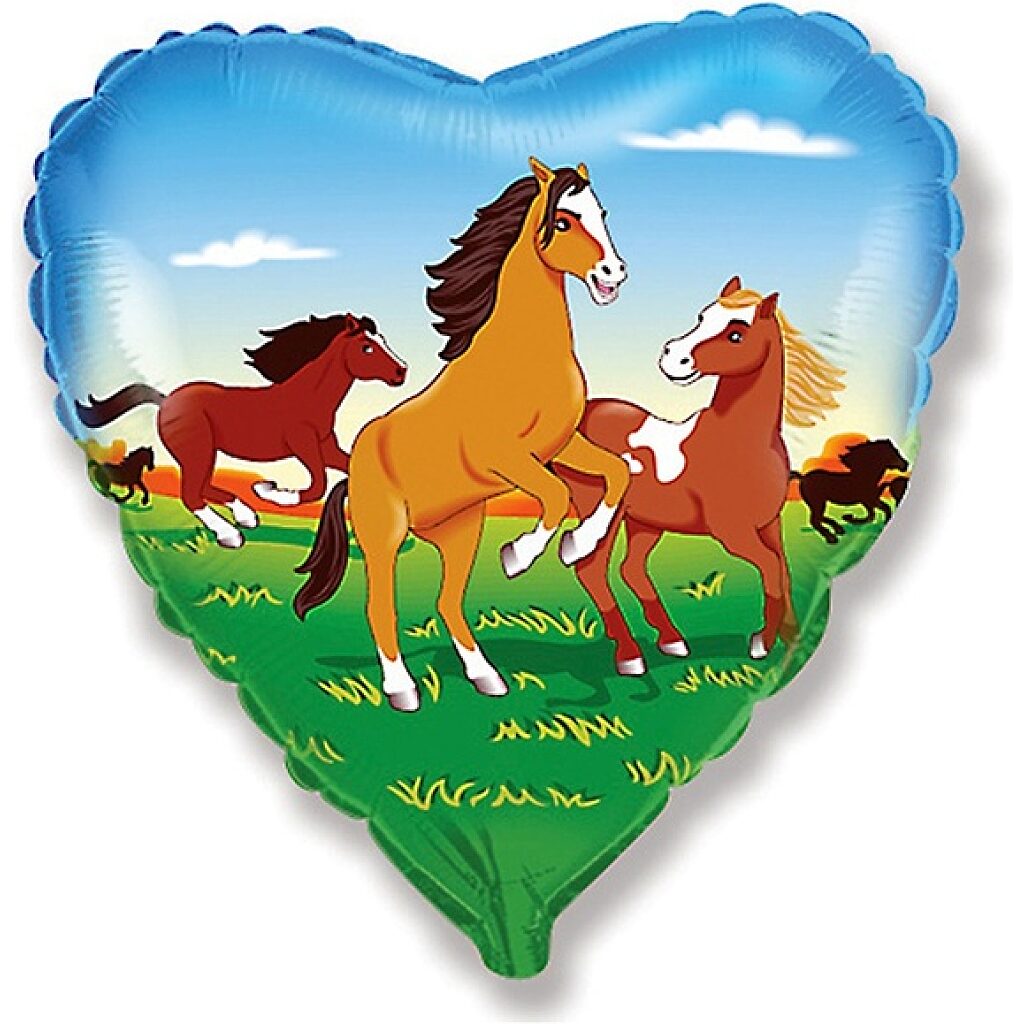 Szív alakú lovas fólia lufi - 45 cm - 1. Kép
