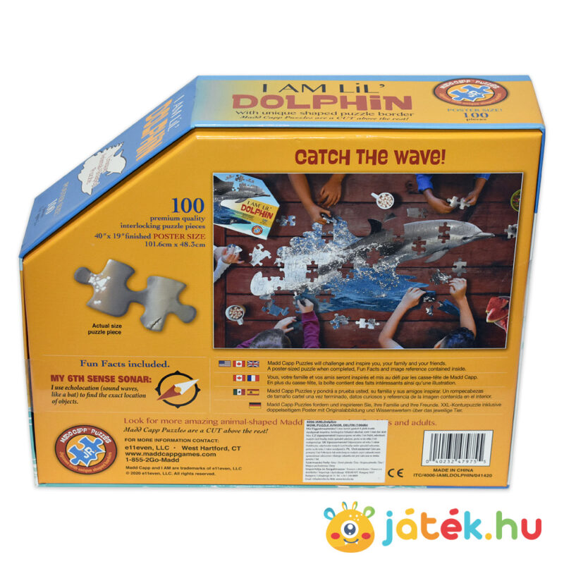 100 darabos élethű delfin forma puzzle doboza hátulról - Wow Junior Puzzle