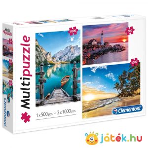 2 x 1000 és 500 darabos tájkép puzzle (hegyek, világítótorony, tengerpart puzzle) - Clementoni Multipuzzle 08106