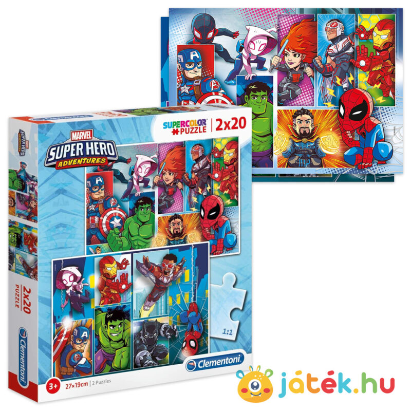 2x20 darabos Marvel: Szuperhősök puzzle doboza és képei (Super Hero Adventures) - Clementoni SuperColor 24768