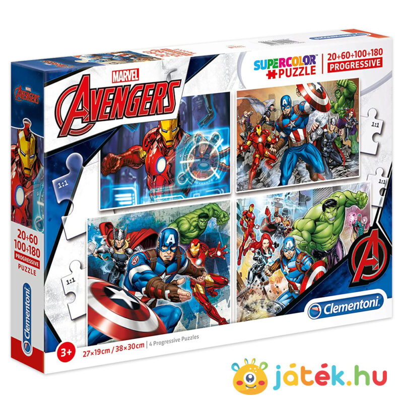Marvel: Bosszúállók puzzle (4in1) - 20-60-100-180 darabos - Clementoni SuperColor Progressive 07722