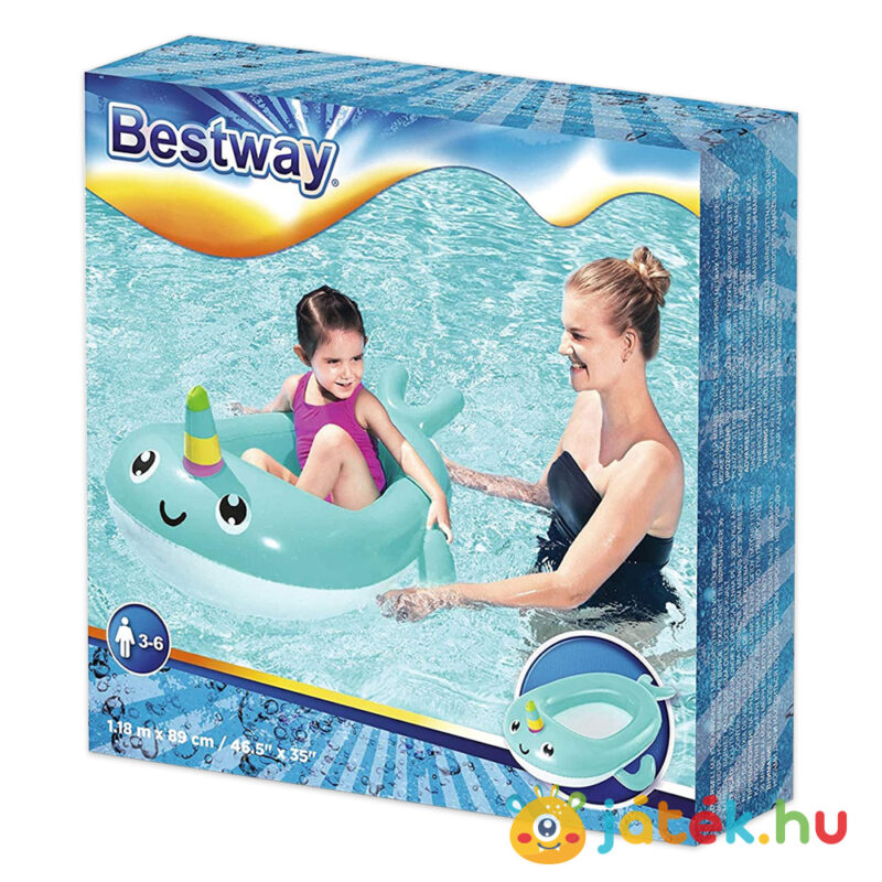 Bestway 34120: Felfújható narvál baba csónak doboza (118 x 89 cm)