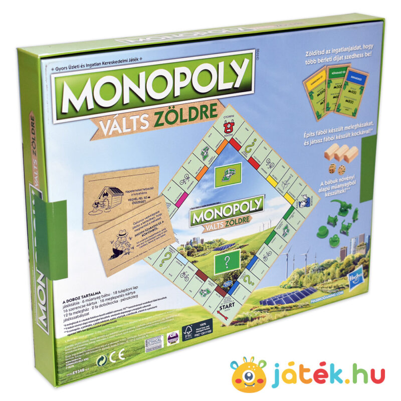 Monopoly: Válts zöldre társasjáték doboza hátulról