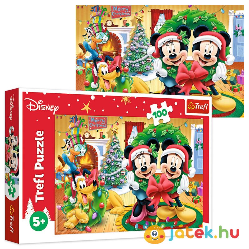 Mickey egér és barátai puzzle képe és doboza: A karácsony varázsa - 100 db - Trefl 16365