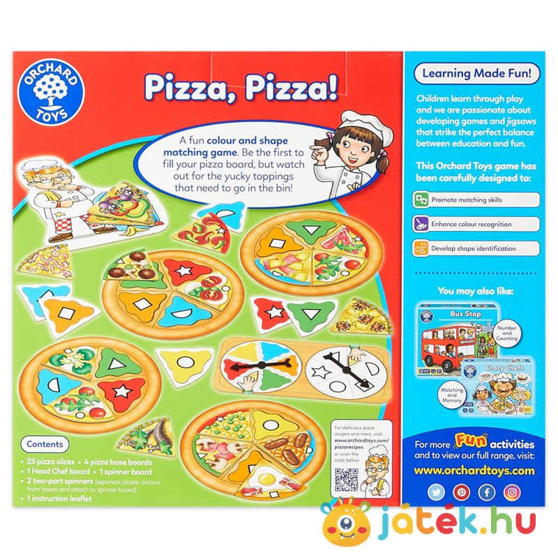 Pizza, Pizza! Szín és formapárosító fejlesztő társasjáték, hátulról - Orchard Toys