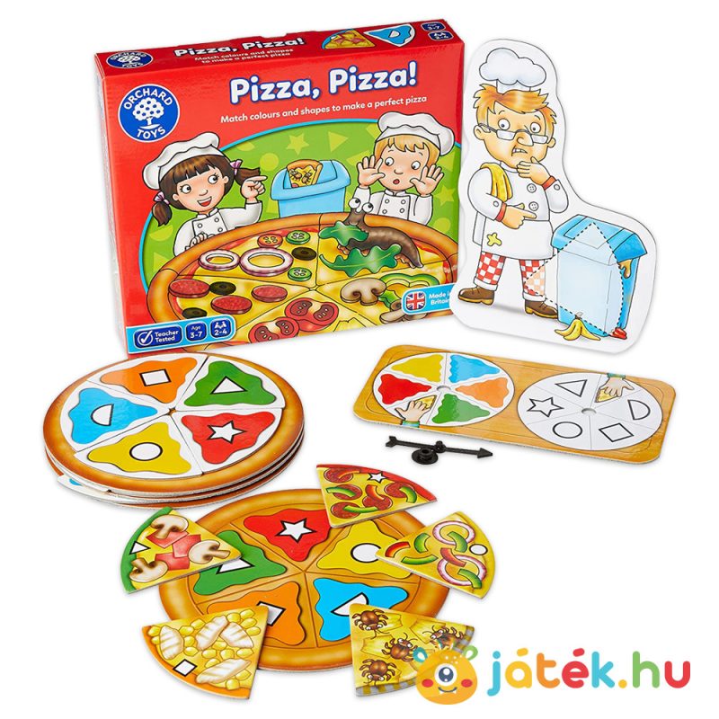 Pizza, Pizza! Szín és formapárosító fejlesztő társasjáték tartalma - Orchard Toys