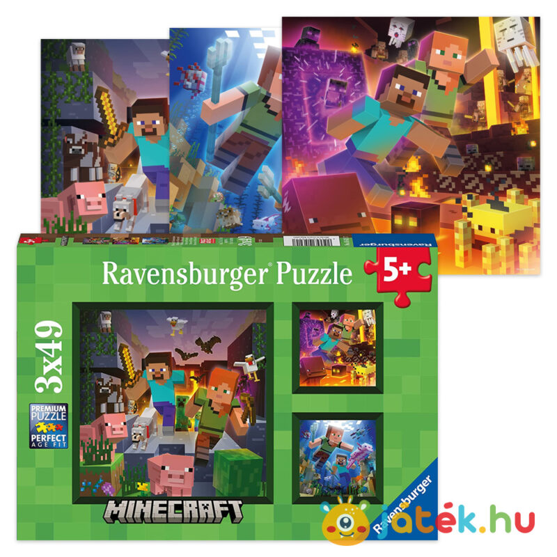 Minecraft puzzle: Biomok doboza és képei - 3x49 db - Ravensburger 05621