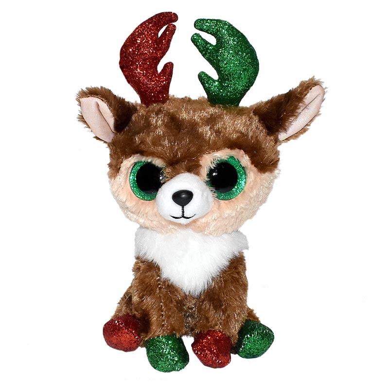 Ty Beanie Boos: Kinley, a karácsonyi, csillogó szemű plüss szarvas – 15 cm
