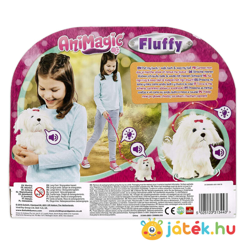 Animagic: Fluffy, a sétáló szőrgombóc plüss kutya hátulról (22 cm)