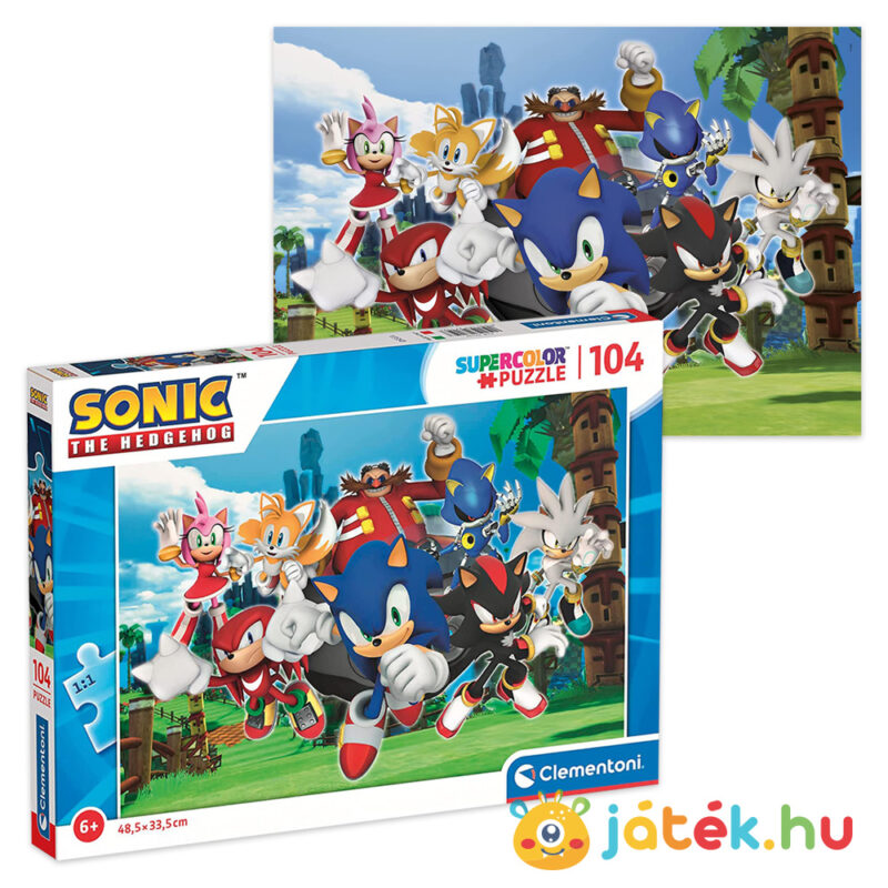 Sonic, a sündisznó puzzle képe és doboza - 104 db - Clementoni SuperColor 27159