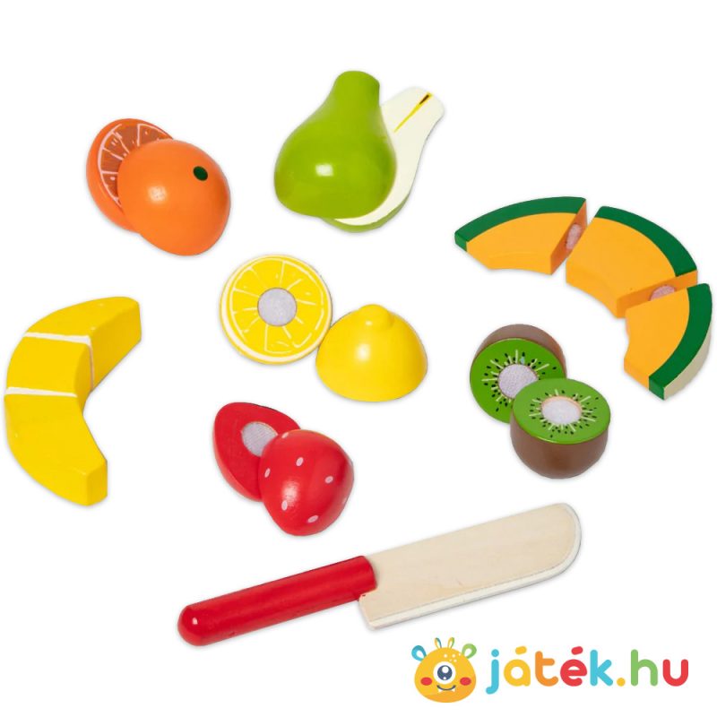 Szerepjáték: Szeletelhető játék gyümölcsök fa ládában, gyümölcsök és kés - Melissa & Doug