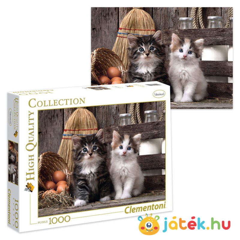Aranyos kiscicák puzzle, képe és doboza – 1000 db – Clementoni 39340