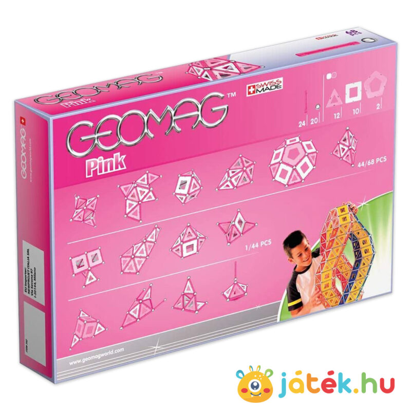 Geomag: Pink mágneses kreatív építőjáték doboza hátulról, lányoknak (68 db)