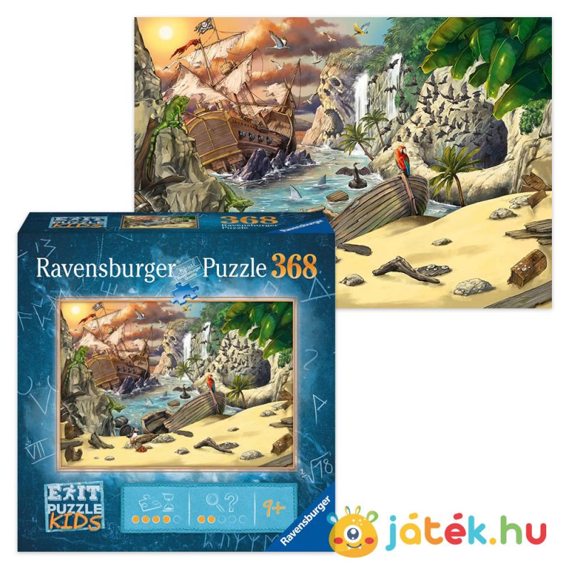 Kalóz kaland: A kalózok kincse szabadulós kirakó képe és doboza - 368 db - Ravensburger Exit Kids Puzzle 12954
