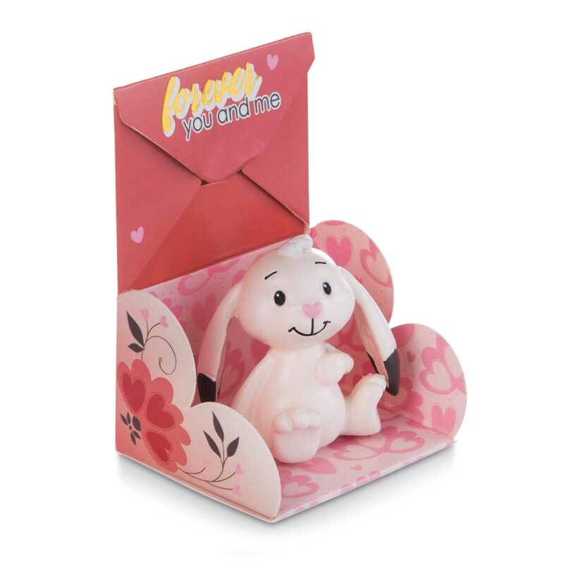 Nici: Szerelmes nyuszi figura, üzenettel, szívre tett tappanccsal (4 cm, Love Forever)