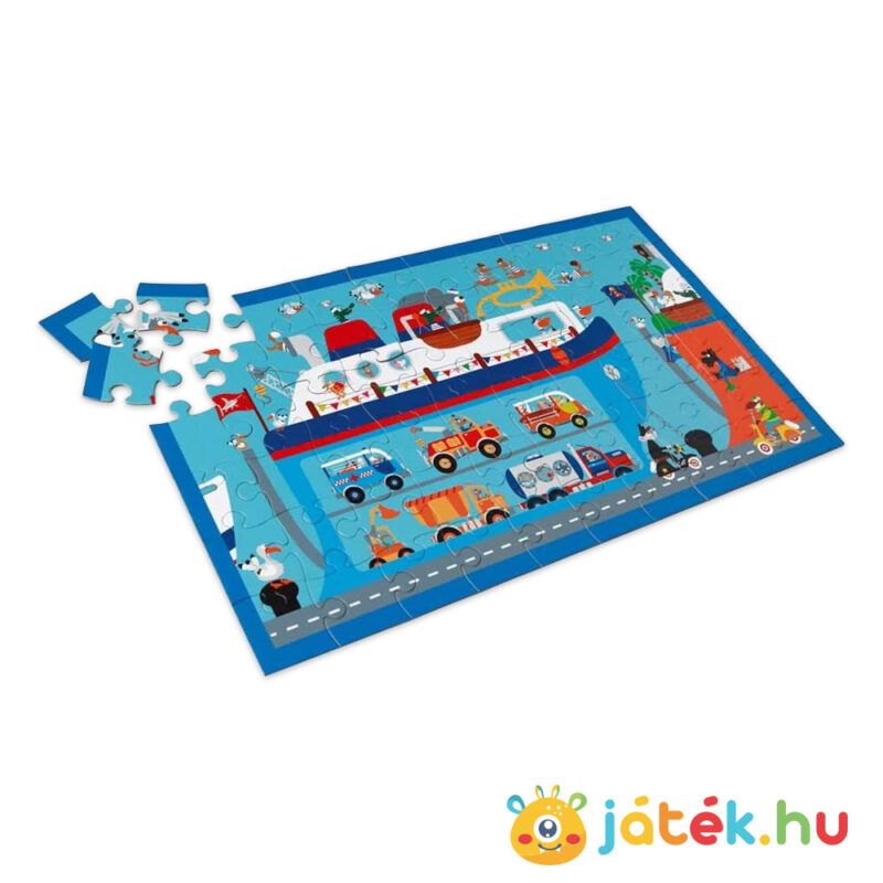 Komphajó, járművekkel gyerek puzzle, kirakás közben (60 db) Scratch Europe