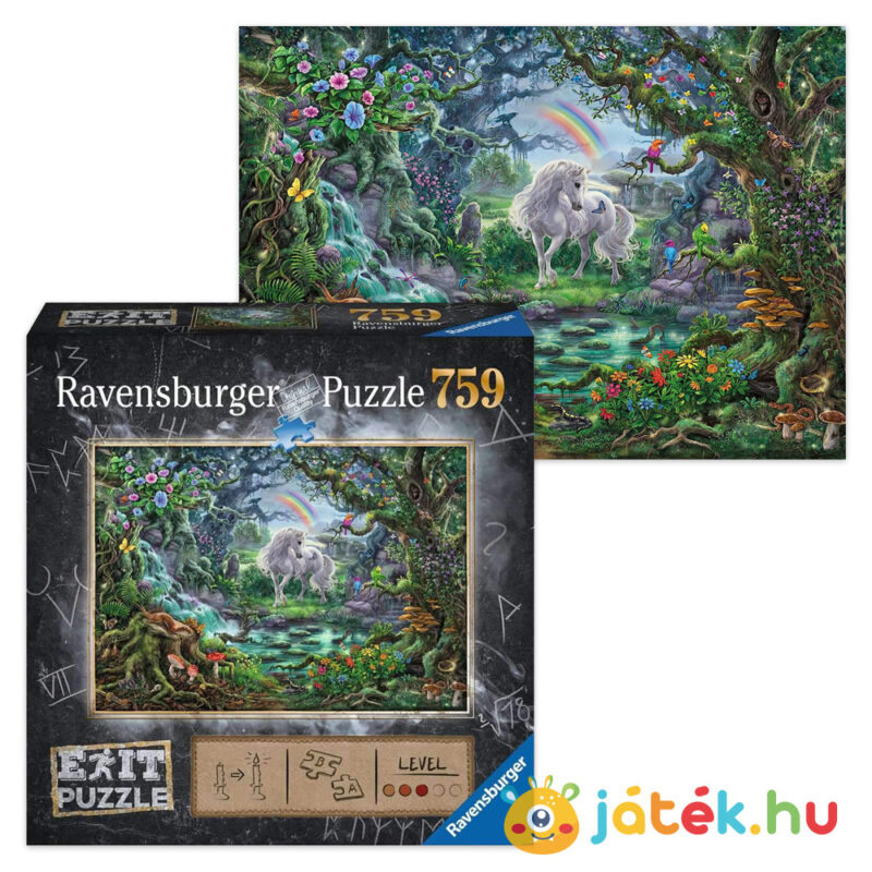 Az egyszarvú unikornis erdeje kirakó képe és doboza - 759 db - Ravensburger Exit Puzzle 15030