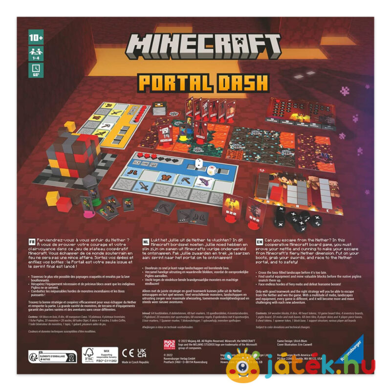 Minecraft: Portal Dash társasjáték, hátulról (Ravensburger)